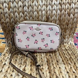 Coach pink leather floral cross body purse